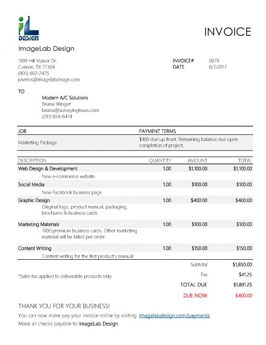 Invoice#0078 – ImageLab Design